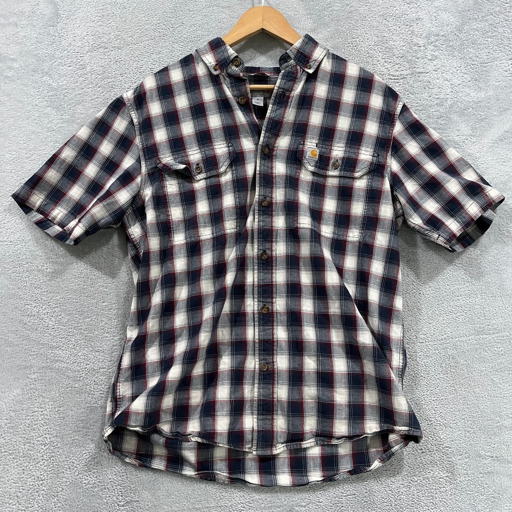 Carhartt Shirt Mens Medium Relaxed Fit Plaid Button Down Short Sleeve 102533